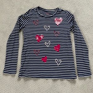 Navy striped Vineyard Vines long sleeve tee shirt with sequin hearts.